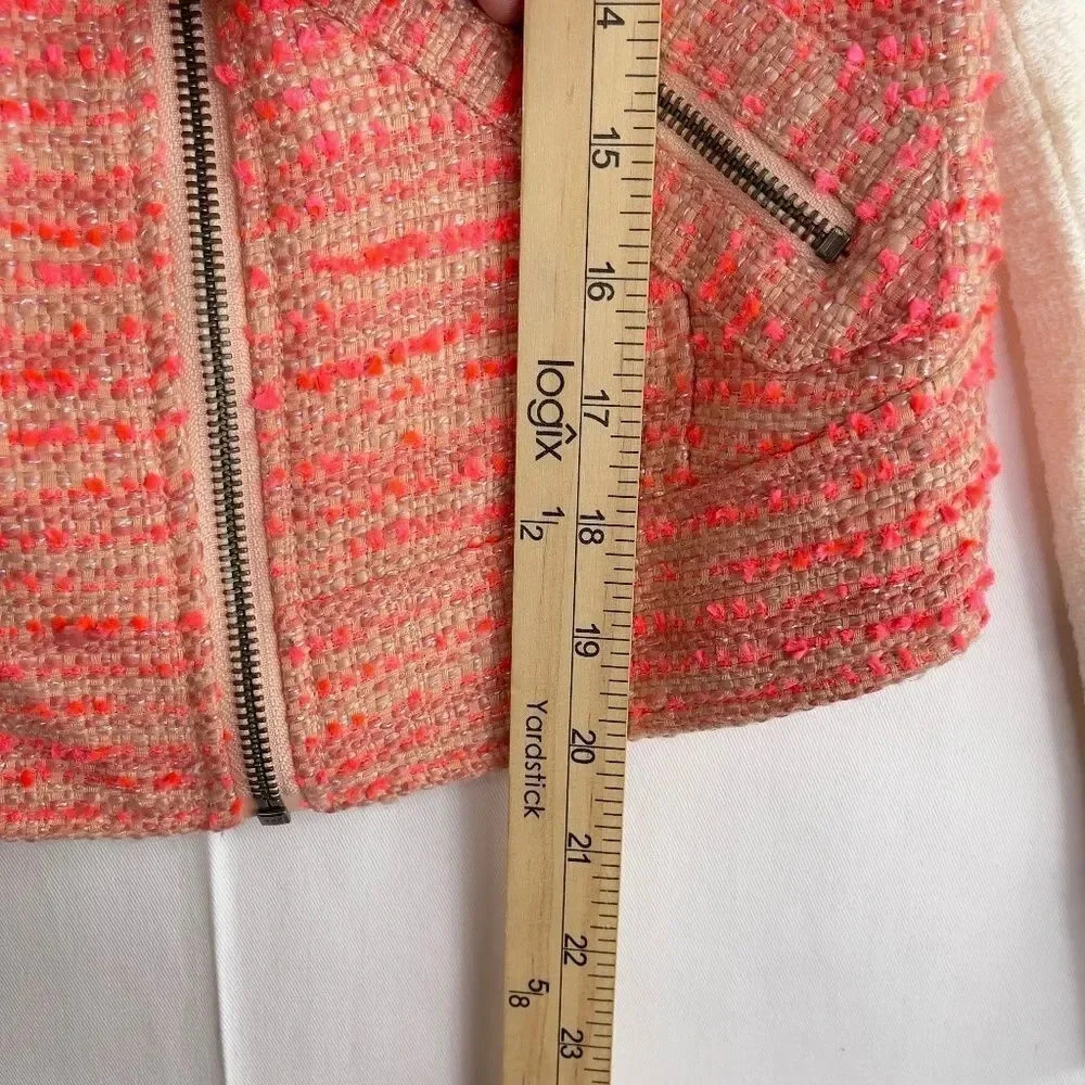 Anthropologie Elevenses Blushed Tweed Boucle Moto Jacket - Picture 12 of 14